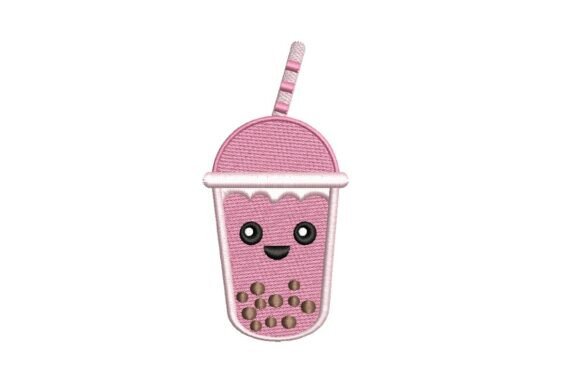 Kawaii Pink Boba Tea Embroidery Design
