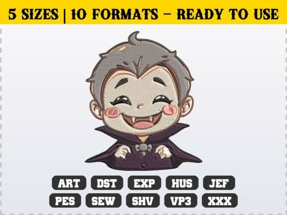 Monster Vampire Boy Embroidery Pattern