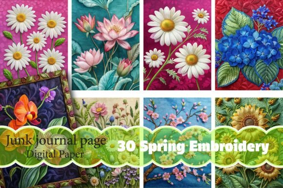 Spring Embroidery Junk Journal Pages